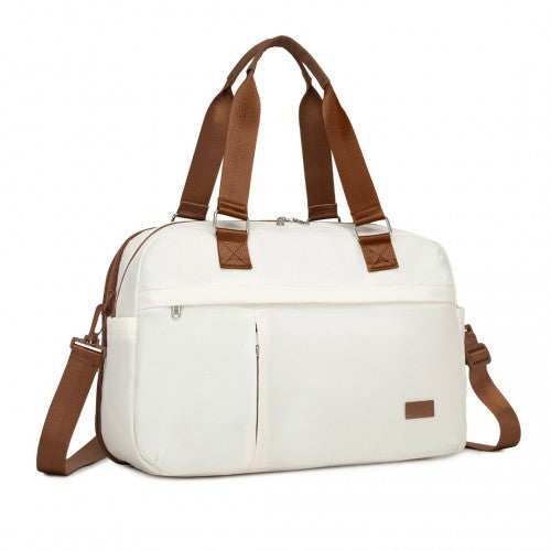 TVK2430 - Kono Multi-functional Travel Bag Large Tote Bag & Duffle Bag with Expandable Compartment and Wet/Dry Pocket - Beige And Brown