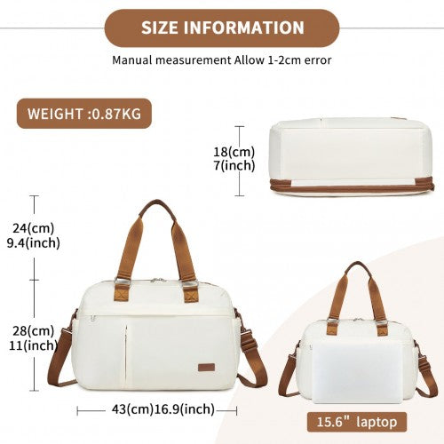 TVK2430 - Kono Multi-functional Travel Bag Large Tote Bag & Duffle Bag with Expandable Compartment and Wet/Dry Pocket - Beige And Brown