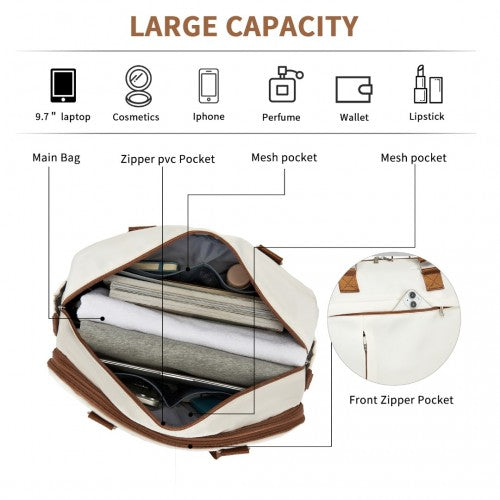 TVK2430 - Kono Multi-functional Travel Bag Large Tote Bag & Duffle Bag with Expandable Compartment and Wet/Dry Pocket - Beige And Brown