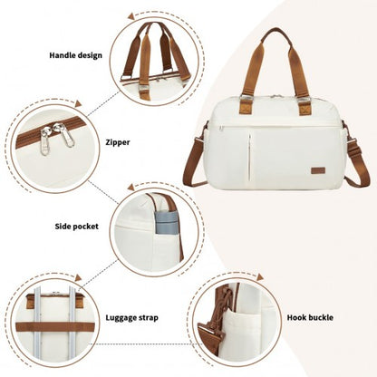 TVK2430 - Kono Multi-functional Travel Bag Large Tote Bag & Duffle Bag with Expandable Compartment and Wet/Dry Pocket - Beige And Brown