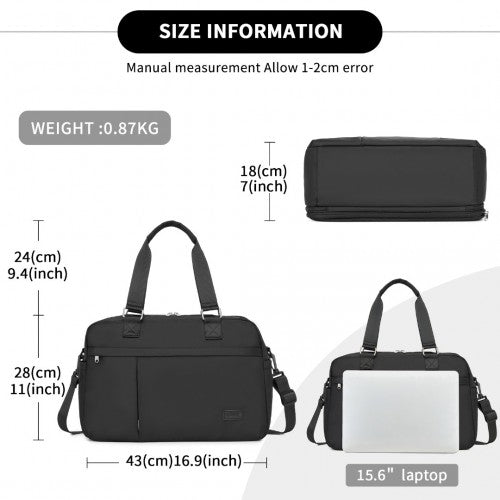 TVK2430 - Kono Multi-functional Travel Bag Large Tote Bag & Duffle Bag with Expandable Compartment and Wet/Dry Pocket - Black