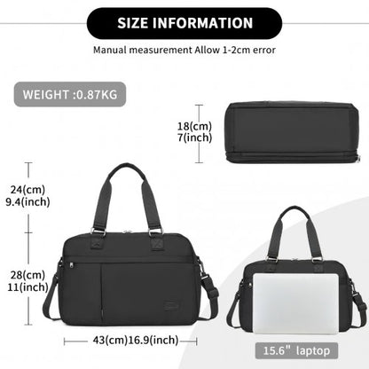 TVK2430 - Kono Multi-functional Travel Bag Large Tote Bag & Duffle Bag with Expandable Compartment and Wet/Dry Pocket - Black