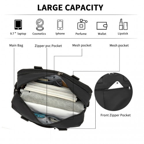 TVK2430 - Kono Multi-functional Travel Bag Large Tote Bag & Duffle Bag with Expandable Compartment and Wet/Dry Pocket - Black
