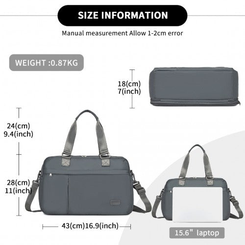 TVK2430 - Kono Multi-functional Travel Bag Large Tote Bag & Duffle Bag with Expandable Compartment and Wet/Dry Pocket - Grey