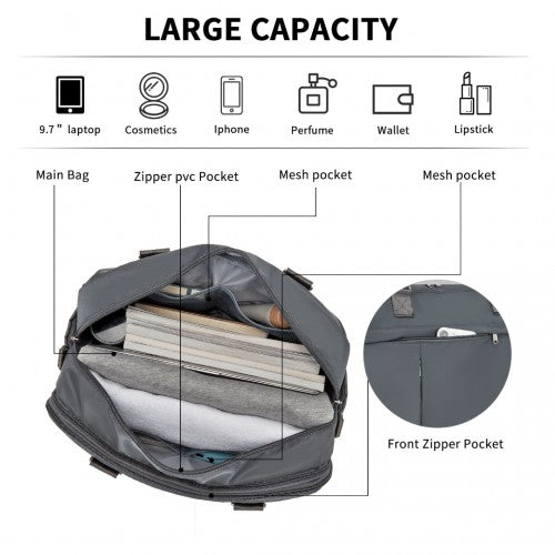 TVK2430 - Kono Multi-functional Travel Bag Large Tote Bag & Duffle Bag with Expandable Compartment and Wet/Dry Pocket - Grey