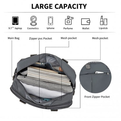 TVK2430 - Kono Multi-functional Travel Bag Large Tote Bag & Duffle Bag with Expandable Compartment and Wet/Dry Pocket - Grey