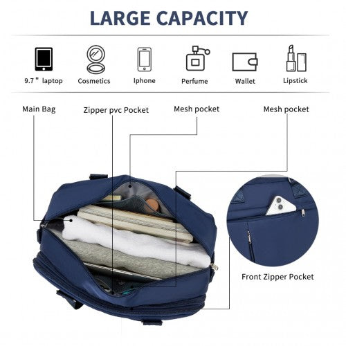 TVK2430 - Kono Multi-functional Travel Bag Large Tote Bag & Duffle Bag with Expandable Compartment and Wet/Dry Pocket - Navy