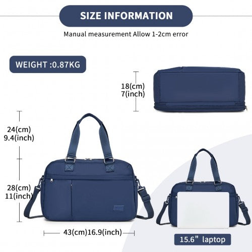 TVK2430 - Kono Multi-functional Travel Bag Large Tote Bag & Duffle Bag with Expandable Compartment and Wet/Dry Pocket - Navy