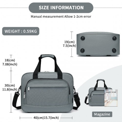 TVK2456 - Kono Water-Resistant Carry-On Cabin Bag with Laptop Compartment for Business Weekend & Daily Use - Grey