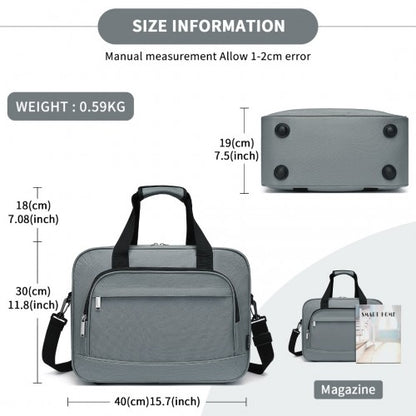 TVK2456 - Kono Water-Resistant Carry-On Cabin Bag with Laptop Compartment for Business Weekend & Daily Use - Grey