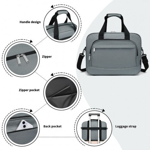 TVK2456 - Kono Water-Resistant Carry-On Cabin Bag with Laptop Compartment for Business Weekend & Daily Use - Grey