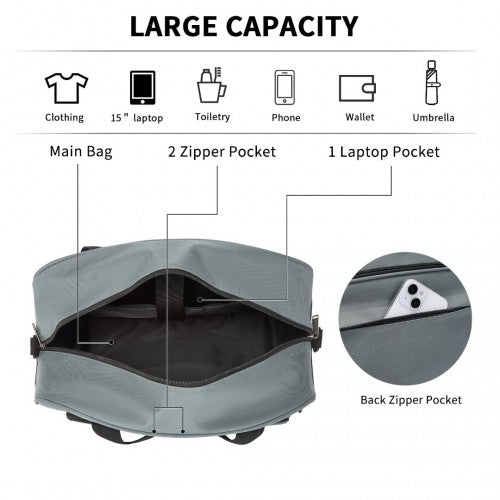 TVK2456 - Kono Water-Resistant Carry-On Cabin Bag with Laptop Compartment for Business Weekend & Daily Use - Grey