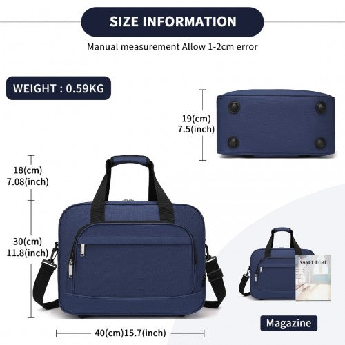 TVK2456 - Kono Water-Resistant Carry-On Cabin Bag with Laptop Compartment for Business Weekend & Daily Use - Navy