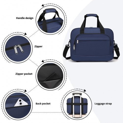 TVK2456 - Kono Water-Resistant Carry-On Cabin Bag with Laptop Compartment for Business Weekend & Daily Use - Navy