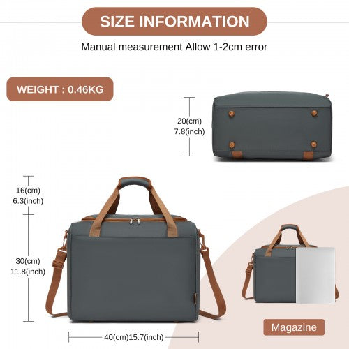Kono TVK2521 40×30×20 cm grey and brown travel bag – detail view 6
