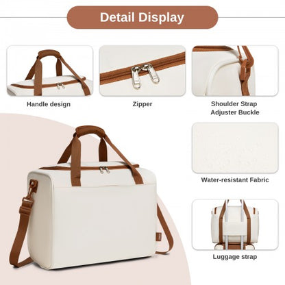 TVK2521 - Kono Compact and Lightweight 40×30×20 Personal-Item Travel Bag - U-Zip Wide Opening And Trolley Sleeve - Cream