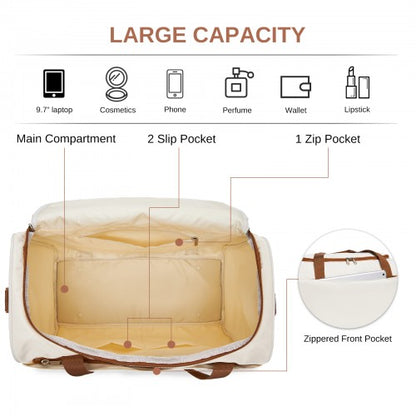 TVK2521 - Kono Compact and Lightweight 40×30×20 Personal-Item Travel Bag - U-Zip Wide Opening And Trolley Sleeve - Cream