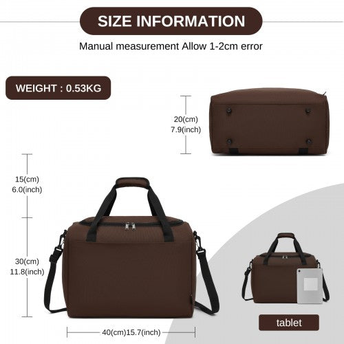 TVK2526 - Kono Spacious Airline-Approved Cabin Travel Duffel (40×30×20 cm) - Roomy Weekender with U-Zip Opening - Brown
