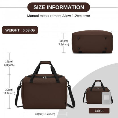 TVK2526 - Kono Spacious Airline-Approved Cabin Travel Duffel (40×30×20 cm) - Roomy Weekender with U-Zip Opening - Brown