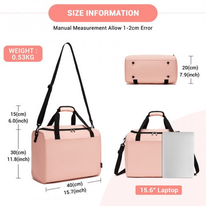 TVK2526 - Kono Spacious Airline-Approved Cabin Travel Duffel (40×30×20 cm) - Roomy Weekender with U-Zip Opening - Pink
