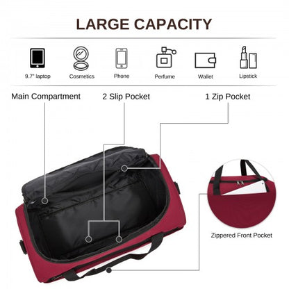 TVK2526 - Kono Spacious Airline-Approved Cabin Travel Duffel (40×30×20 cm) - Roomy Weekender with U-Zip Opening - Burgundy