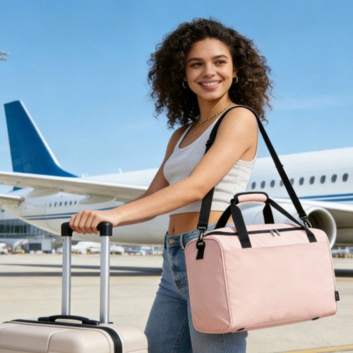 TVK2526 - Kono Spacious Airline-Approved Cabin Travel Duffel (40×30×20 cm) - Roomy Weekender with U-Zip Opening - Pink