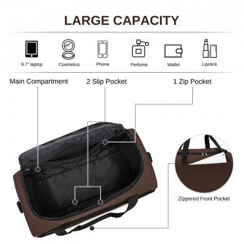 TVK2526 - Kono Spacious Airline-Approved Cabin Travel Duffel (40×30×20 cm) - Roomy Weekender with U-Zip Opening - Brown