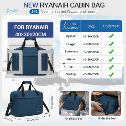 Kono TVK2560 40×30×20 cm navy travel bag – detail view 6