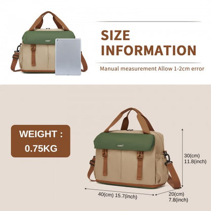 Kono TVK2613 40×30×20 cm khaki and green travel bag – detail view 7