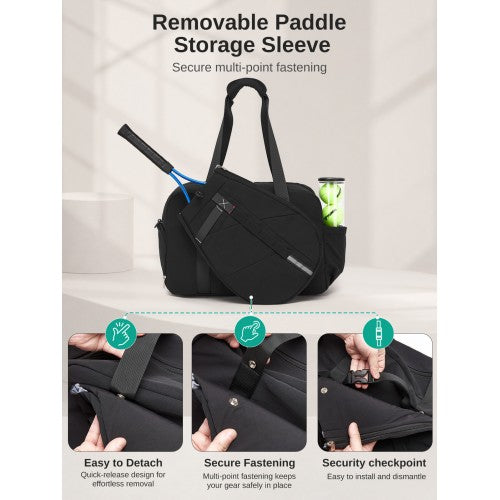 TVK2627 - Kono 25L Unisex Modular Tennis Travel Bag Set, Water Repellent Nylon Gym Bag with Detachable Racket Sleeve