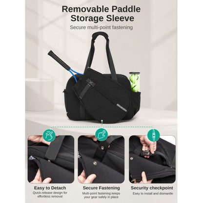 TVK2627 - Kono 25L Unisex Modular Tennis Travel Bag Set, Water Repellent Nylon Gym Bag with Detachable Racket Sleeve