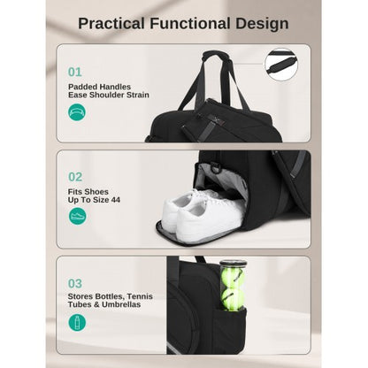 TVK2627 - Kono 25L Unisex Modular Tennis Travel Bag Set, Water Repellent Nylon Gym Bag with Detachable Racket Sleeve
