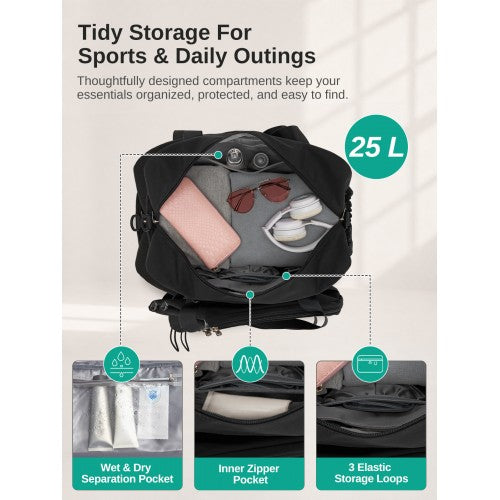 TVK2627 - Kono 25L Unisex Modular Tennis Travel Bag Set, Water Repellent Nylon Gym Bag with Detachable Racket Sleeve