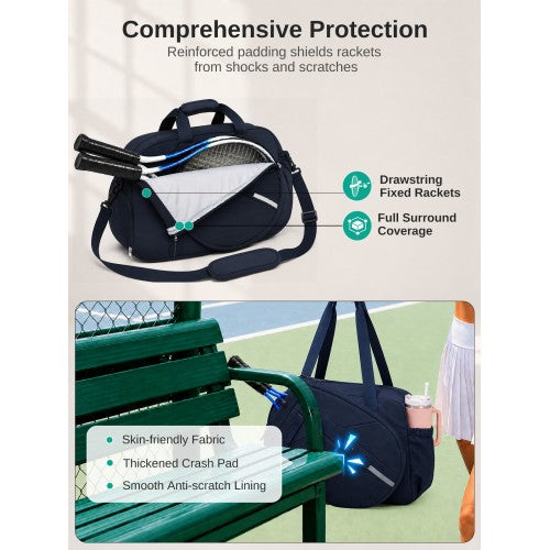 TVK2627 - Kono 25L Unisex Modular Tennis Travel Bag Set, Water Repellent Nylon Gym Bag with Detachable Racket Sleeve