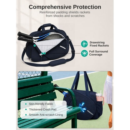 TVK2627 - Kono 25L Unisex Modular Tennis Travel Bag Set, Water Repellent Nylon Gym Bag with Detachable Racket Sleeve