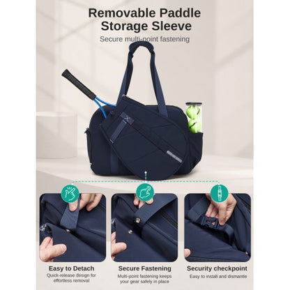 TVK2627 - Kono 25L Unisex Modular Tennis Travel Bag Set, Water Repellent Nylon Gym Bag with Detachable Racket Sleeve