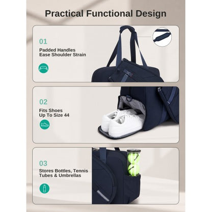 TVK2627 - Kono 25L Unisex Modular Tennis Travel Bag Set, Water Repellent Nylon Gym Bag with Detachable Racket Sleeve