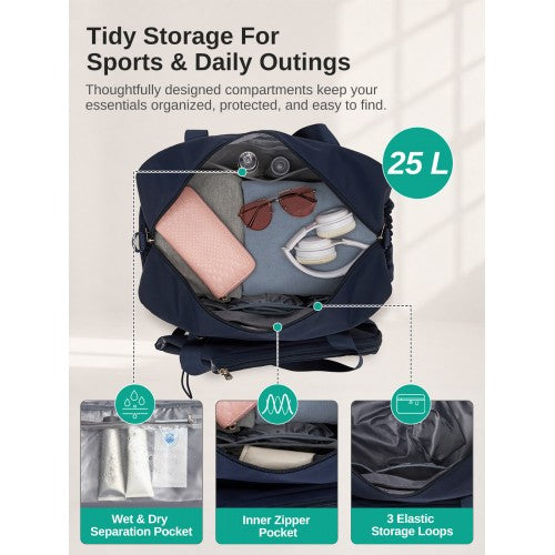TVK2627 - Kono 25L Unisex Modular Tennis Travel Bag Set, Water Repellent Nylon Gym Bag with Detachable Racket Sleeve