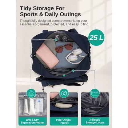 TVK2627 - Kono 25L Unisex Modular Tennis Travel Bag Set, Water Repellent Nylon Gym Bag with Detachable Racket Sleeve