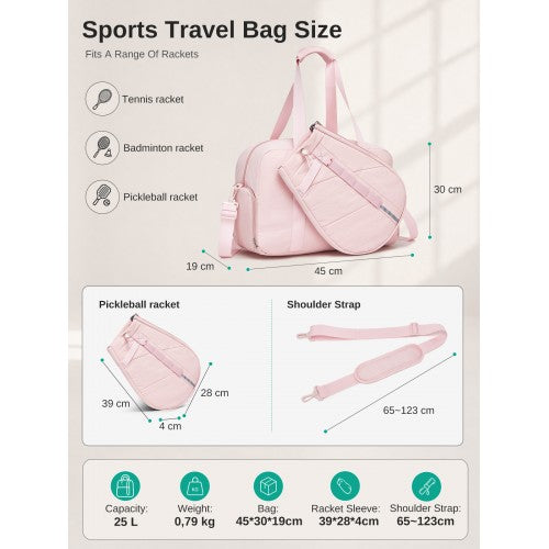 TVK2627 - Kono 25L Unisex Modular Tennis Travel Bag Set, Water Repellent Nylon Gym Bag with Detachable Racket Sleeve