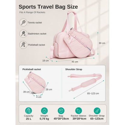 TVK2627 - Kono 25L Unisex Modular Tennis Travel Bag Set, Water Repellent Nylon Gym Bag with Detachable Racket Sleeve