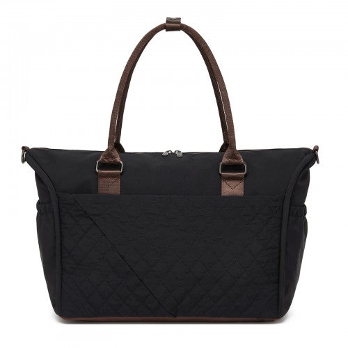 TVM2520 - Miss Lulu Stylish Quilted Color-Blocked Cabin Travel Bag with Dry-wet separation compartment & Trolley Sleeve - Black