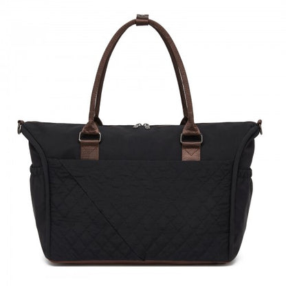 TVM2520 - Miss Lulu Stylish Quilted Color-Blocked Cabin Travel Bag with Dry-wet separation compartment & Trolley Sleeve - Black