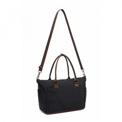 TVM2520 - Miss Lulu Stylish Quilted Color-Blocked Cabin Travel Bag with Dry-wet separation compartment & Trolley Sleeve - Black