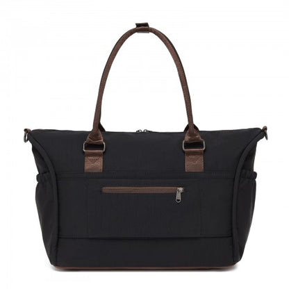 TVM2520 - Miss Lulu Stylish Quilted Color-Blocked Cabin Travel Bag with Dry-wet separation compartment & Trolley Sleeve - Black