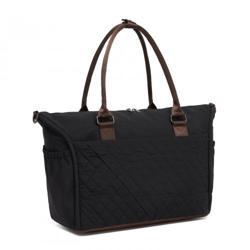 TVM2520 - Miss Lulu Stylish Quilted Color-Blocked Cabin Travel Bag with Dry-wet separation compartment & Trolley Sleeve - Black
