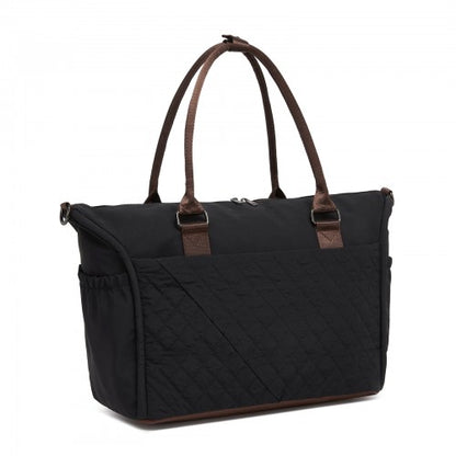 TVM2520 - Miss Lulu Stylish Quilted Color-Blocked Cabin Travel Bag with Dry-wet separation compartment & Trolley Sleeve - Black