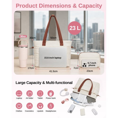 TVN2621 - 2-Piece Women's Tote Bag Set, Water Repellent Handbag with Laptop Compartment for Commute Travel And Outings