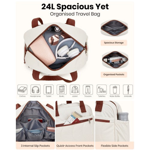 TVN2622 - 24L Lightweight Quilted Women’s Travel Bag Set with Shoe Compartment for Gym Maternity Commute