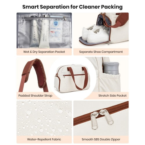 TVN2622 - 24L Lightweight Quilted Women’s Travel Bag Set with Shoe Compartment for Gym Maternity Commute